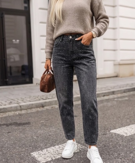 Mom Fit Hlače Peach Sive